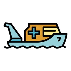Sticker - Care rescue boat icon. Outline care rescue boat vector icon color flat isolated