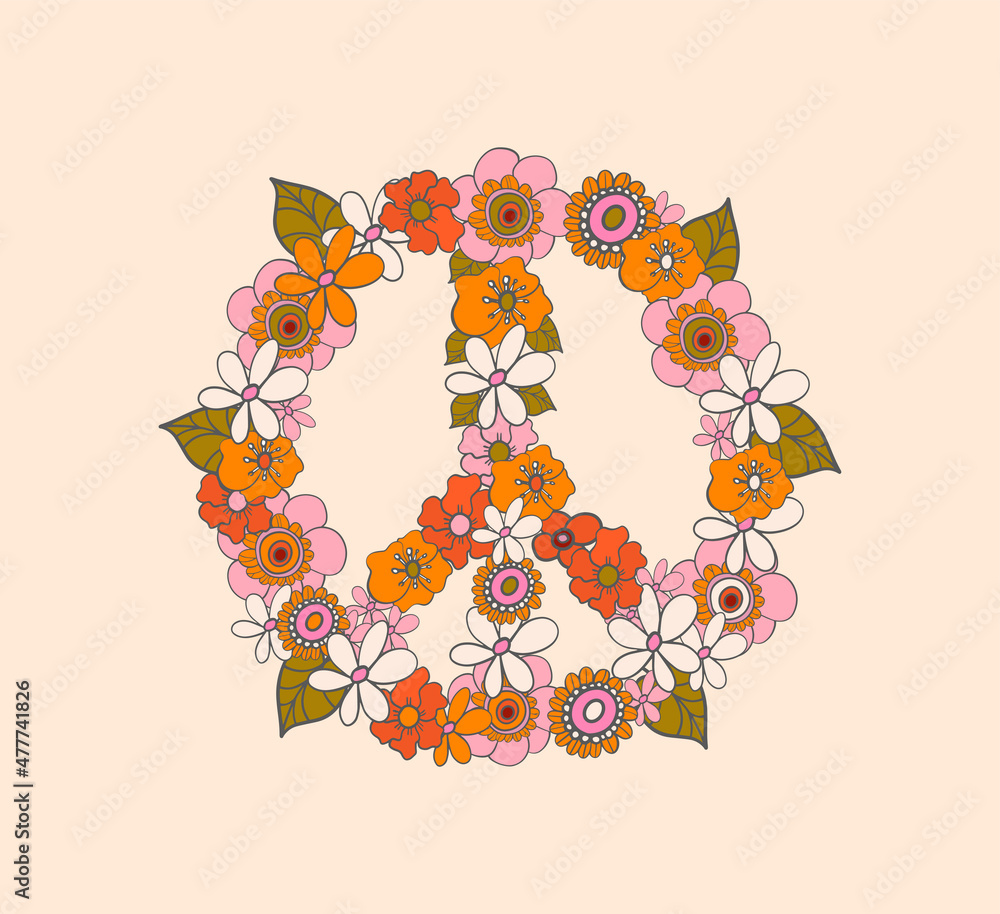 Toppa Ricamata Peace Sign Fiore Hippie - Simbolo Della Pace Da Cucire O Stirare Su Abiti E Accessori - 6.8 Cm