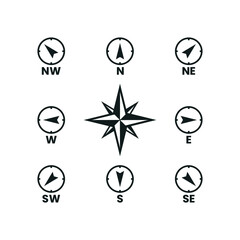 compass direction icons set isolated of flat style design on white background