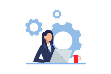 Vector of a businesswoman sitting at desk working on laptop