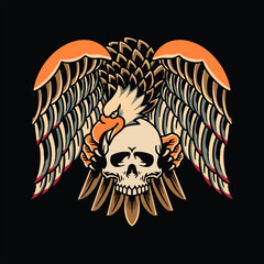 eagle and skull tattoo vector design
