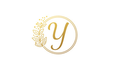 Wall Mural - luxury letter y logo with leaf design template