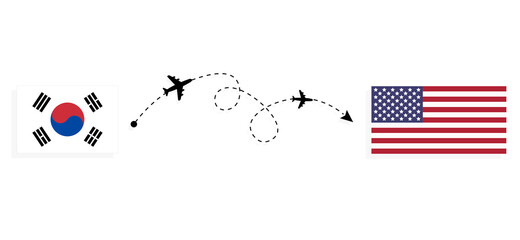 Wall Mural - Flight and travel from South Korea to USA by passenger airplane Travel concept