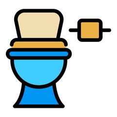 Sticker - Toilet with paper icon. Outline toilet with paper vector icon color flat isolated
