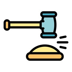 Wall Mural - Law hammer icon. Outline law hammer vector icon color flat isolated