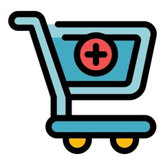 Sticker - Online shop cart icon. Outline online shop cart vector icon color flat isolated