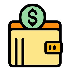 Wall Mural - Wallet money icon. Outline wallet money vector icon color flat isolated