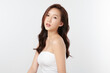 © kitthanes  - Beautiful young asian woman with clean fresh skin on white background, Face care, Facial treatment, Cosmetology, beauty and spa, Asian women portrait.