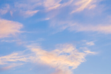 Wall Mural - Background of blue sky with white pink clouds in sunset