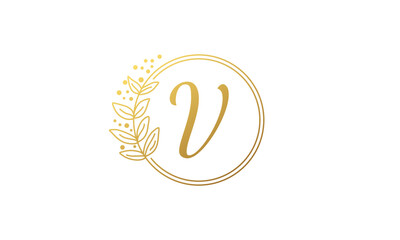 Wall Mural - luxury letter v logo with leaf design template