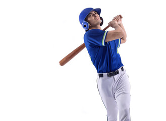 Baseball player in action and isolated on white