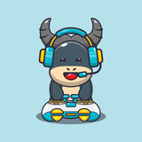 Fototapeta Młodzieżowe - Cute buffalo gamer. Cute cartoon animal illustration.