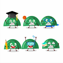 Sticker - School student of green arc ruler cartoon character with various expressions