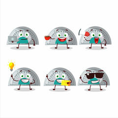 Wall Mural - White arc ruler cartoon character with various types of business emoticons