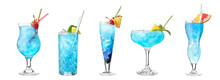 Glass Of Blue Lagoon Cocktail On White Background