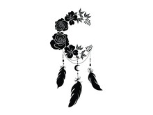 Dream Catcher Vector Illustration. Isolated On White Background. Silhouette.