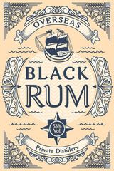 Black Rum - ornate vintage decorative label