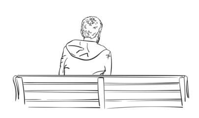 Canvas Print - man sitting on bench back view vector sketch