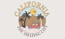 California Road Trip Beside Of Beach Graphic Print Design For T Shirt Print, Poster, Sticker, Background And Other Uses. 