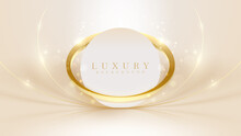 Elegant Cream Color Stage Background With Circle Golden Line Elements And Glitter Effect.