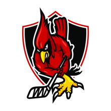 Red Cardinal Bird Hockey Esport Logo On White Background Design Element For Logo, Poster, Card, Banner, Emblem, T Shirt. Vector Illustration. 