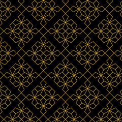 Aufkleber - Seamless pattern abstract star Art Deco black background with elegant golden vector lines.