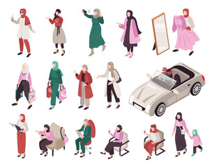 Canvas Print - Muslim Female People Isometric Set