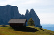 Landscape at Seiser Alm, Italy, Mountains Santnerspitze, Euringerspitze, Schlern