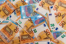 Background From Euro Banknotes, Euro Banknote As Part Of The Economic And Trading System, Close-up