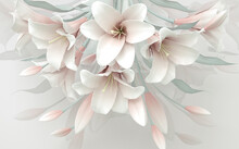 3d Wallpaper Pink And White Flowers With Green Branches On Background