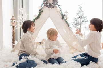 Sticker - Happy family, enjoying christmas together in cozy home, decorated