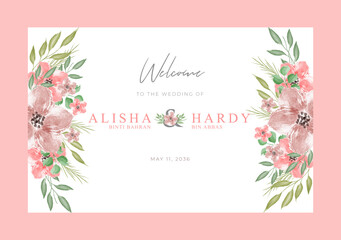 Wall Mural - Romantic welcome sign wedding with beautiful floral watercolor