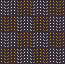 Vector White-yellow Small Triangle Arrow Shape In Square Grid Seamless Pattern On Black Background. Use For Fabric, Textile, Interior Decoration Elements, Upholstery, Wrapping.