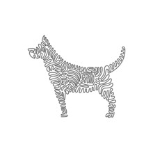 Single Swirl Continuous Line Drawing Of Cute Dog Abstract Art. Continuous Line Draw Graphic Design Vector Illustration Style Of Friendly Domestic Animal For Icon, Sign, Minimalism Modern Wall Decor