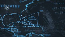 The Bermuda Triangle Map Animation. Airplane Passing By Region And Disappearing.