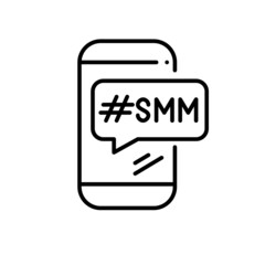 Wall Mural - smm hashtag message on a smartphone. pixel perfect, editable stroke icon