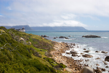 Seascape view of False Bay coastline in Cape Town..