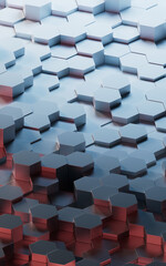 Hexagonal scientific and technological materials, 3d rendering.