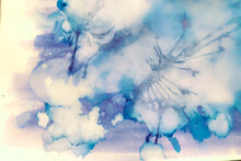 Abstract Colorful Painted Watercolor Blue And Purple Decorative Textured Background With Blots