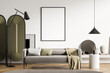Leinwandbild Motiv Canvas in minimalist white living room with grey and green details