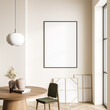 Leinwandbild Motiv Bright living room interior with empty white poster, panoramic window