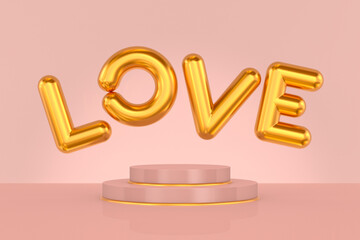 Wall Mural - love and pedestal on pink background. 3d illustration