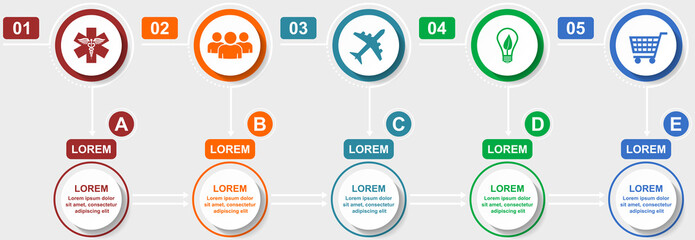 Aufkleber - Business infographic vector template for chart, flat design presentation, editable workflow, graph with 5 options  ready to use