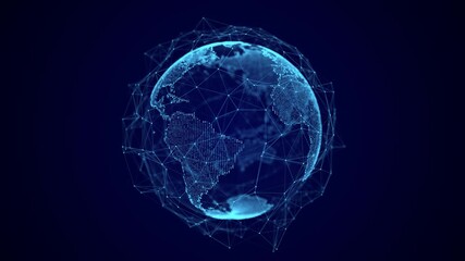 Leinwandbilder - Global world network concept. Safety wireless network connection technology. Big data analytics and visualization. Science background with blue planet Earth. 3D rendering.