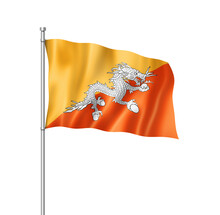 Bhutan Flag Isolated On White