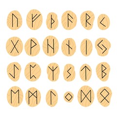 Wall Mural - Old runes set, ancient Scandinavian alphabet vector illustration, hand drawn typography, occult letters, mystical signs, esoteric concept