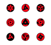 Assorted Patterns Of Anime Eyeballs In Black And Red. Mangekyou Sharingan
