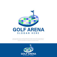 Golf Arena Logo, Simple Creative Symbol, Checkered Island, Icon, Template