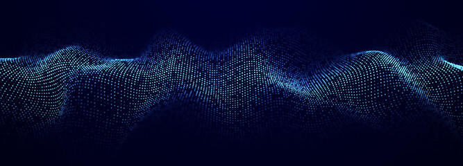 Fototapete - Abstract blue background of points. Falling cyber particles. Big data stream. 3d rendering