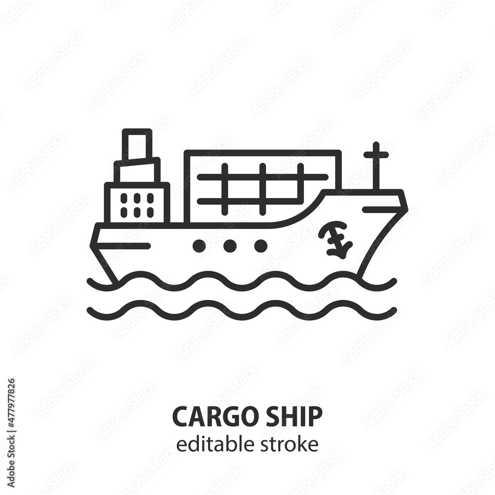 Cargo ship line vector icon. Sea vessel sign. Symbol of logistic and ...